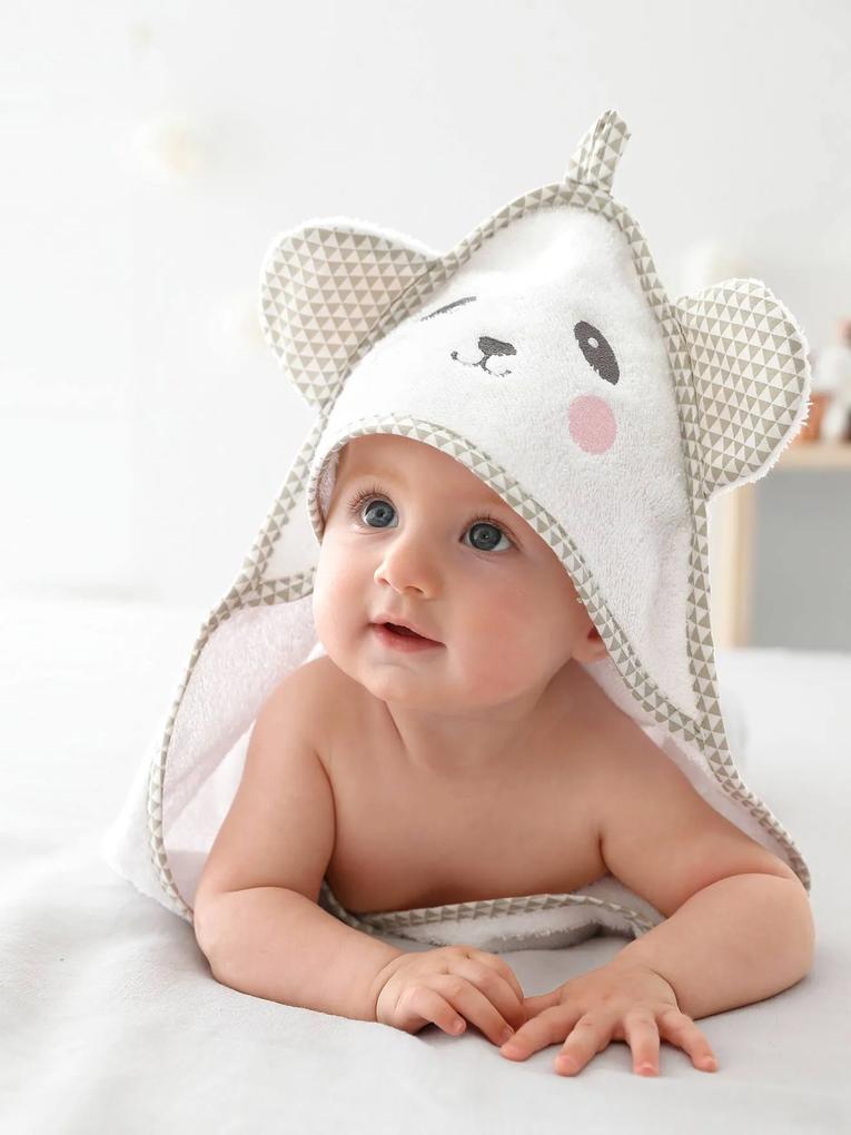 Capa de banho para bebé com capuz com bordado animais branco