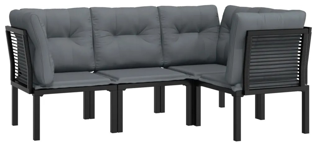 4 pcs conjunto lounge de jardim vime PE preto e cinzento