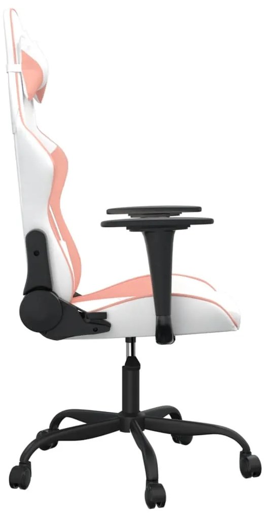 Cadeira gaming massagens couro artificial branco e rosa