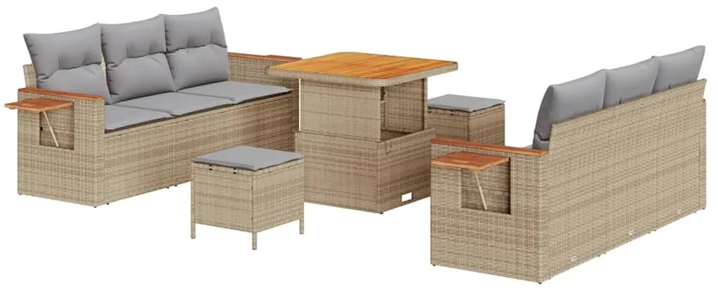 Conjunto de Sofa de Jardim com 9 Peças e Almofadas Bege Polirattan Acá