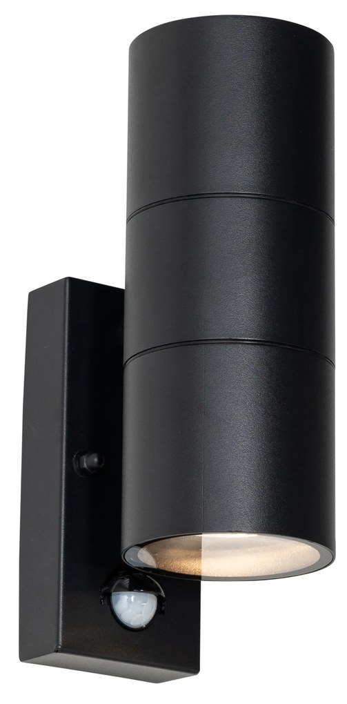 Candeeiro de parede exterior preto AR70 de 2 luzes com sensor de movimento - Duo