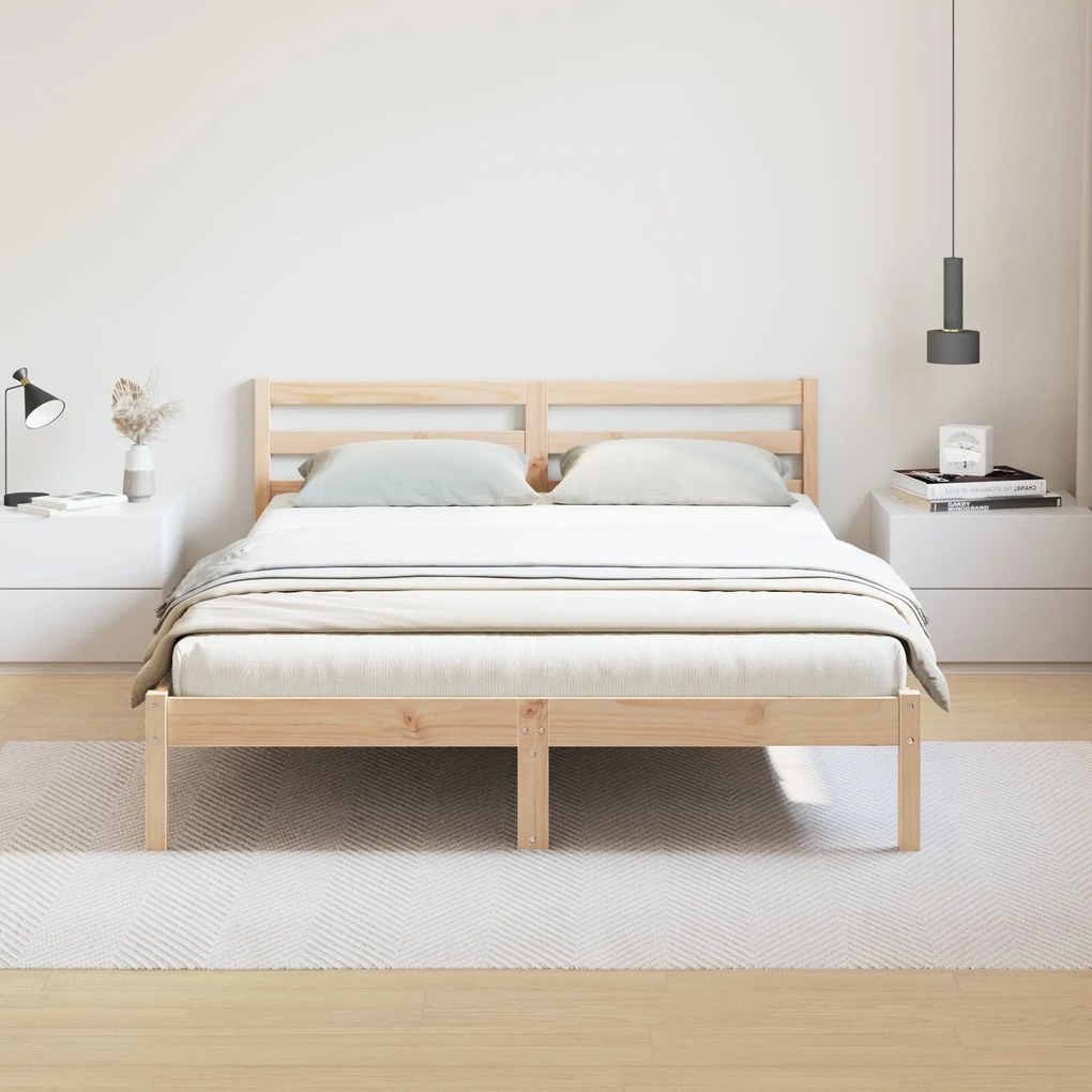 Cama com Cabeceira vidaXL 140x210 cm Madeira de Pinho