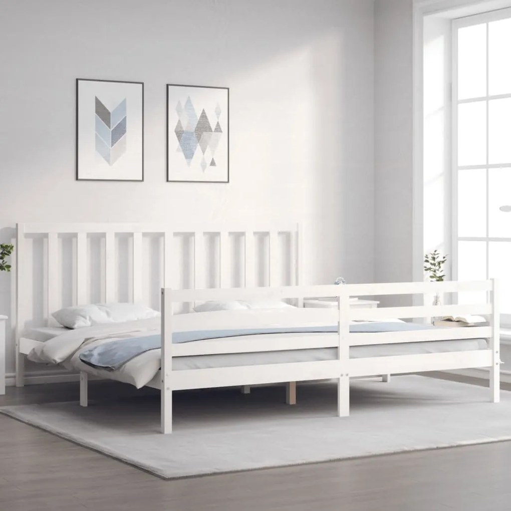 Estrutura de cama com cabeceira 200x200cm madeira maciça branco