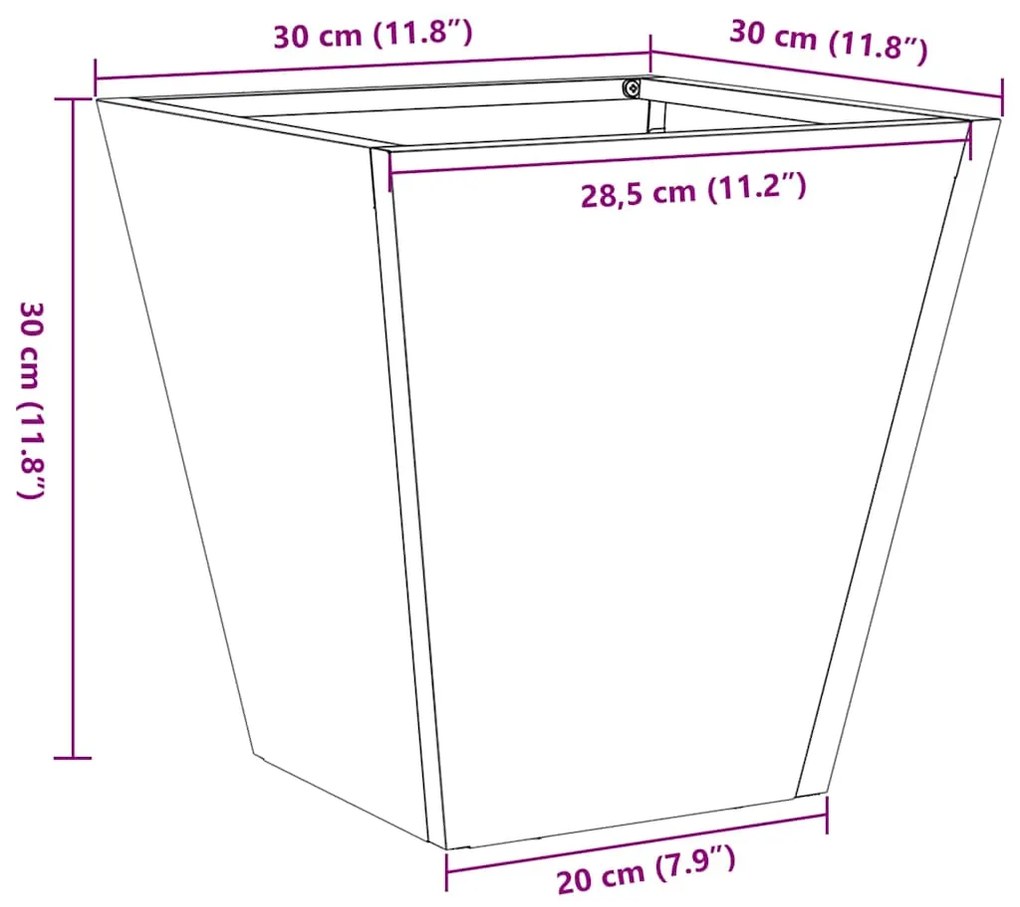 Vaso/floreira de jardim 30x30x30 cm aço galvanizado