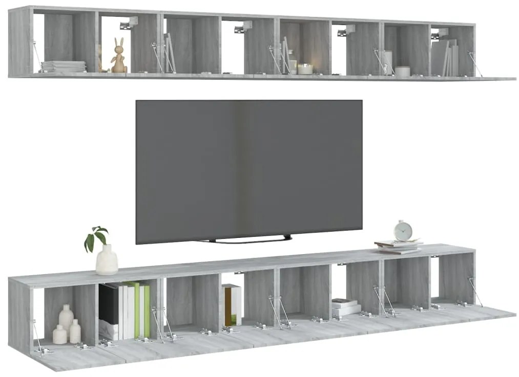 Móveis de TV 8pcs 60x30x30 cm derivados de madeira cinza sonoma