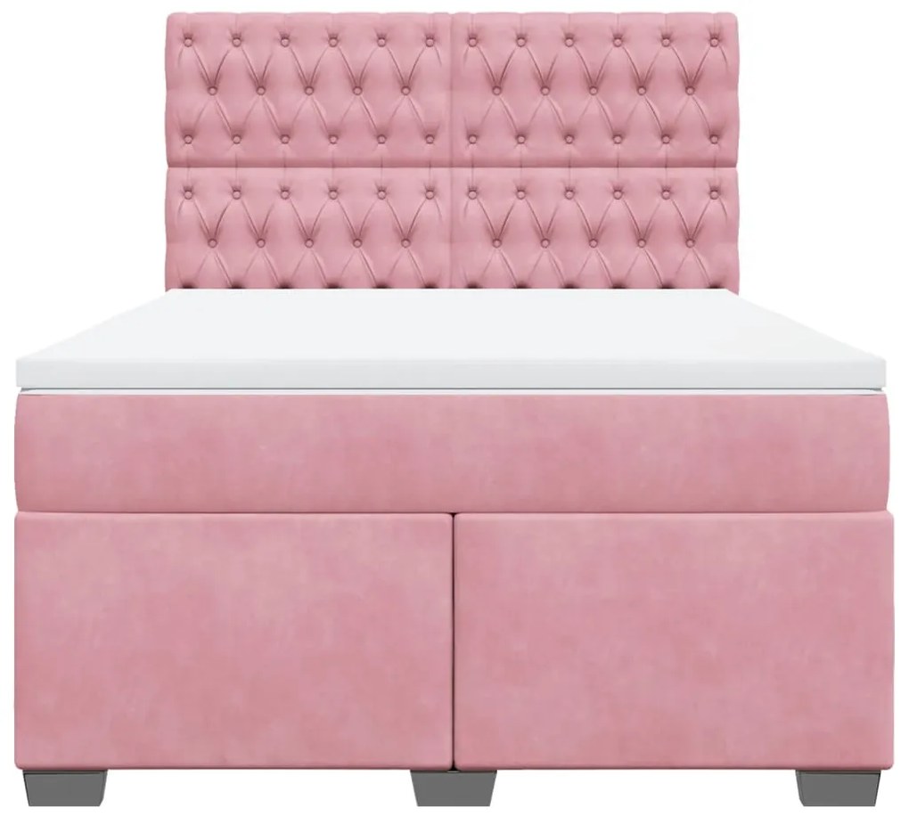 Cama com molas/colchão 160x200 cm veludo rosa