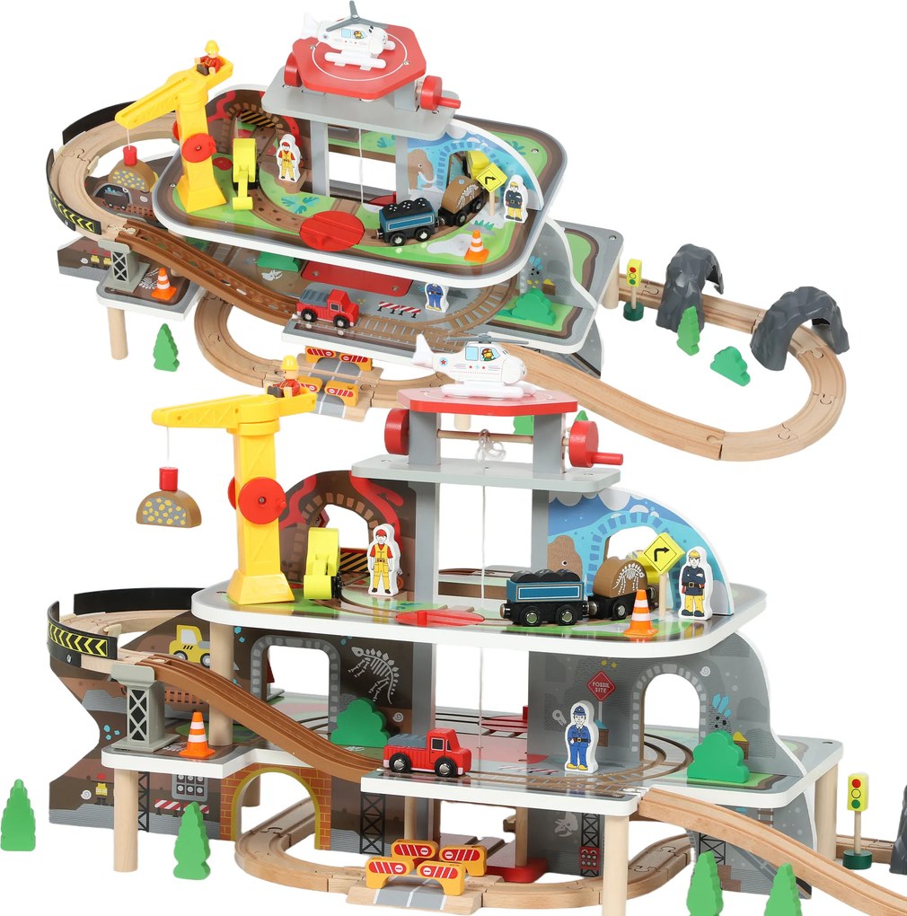 AIYAPLAY Conjunto de Ferrovia em Madeira, 79 Peças, 4 Níveis, Elevador, Guindaste, Expansível, Colorido | Aosom Portugal