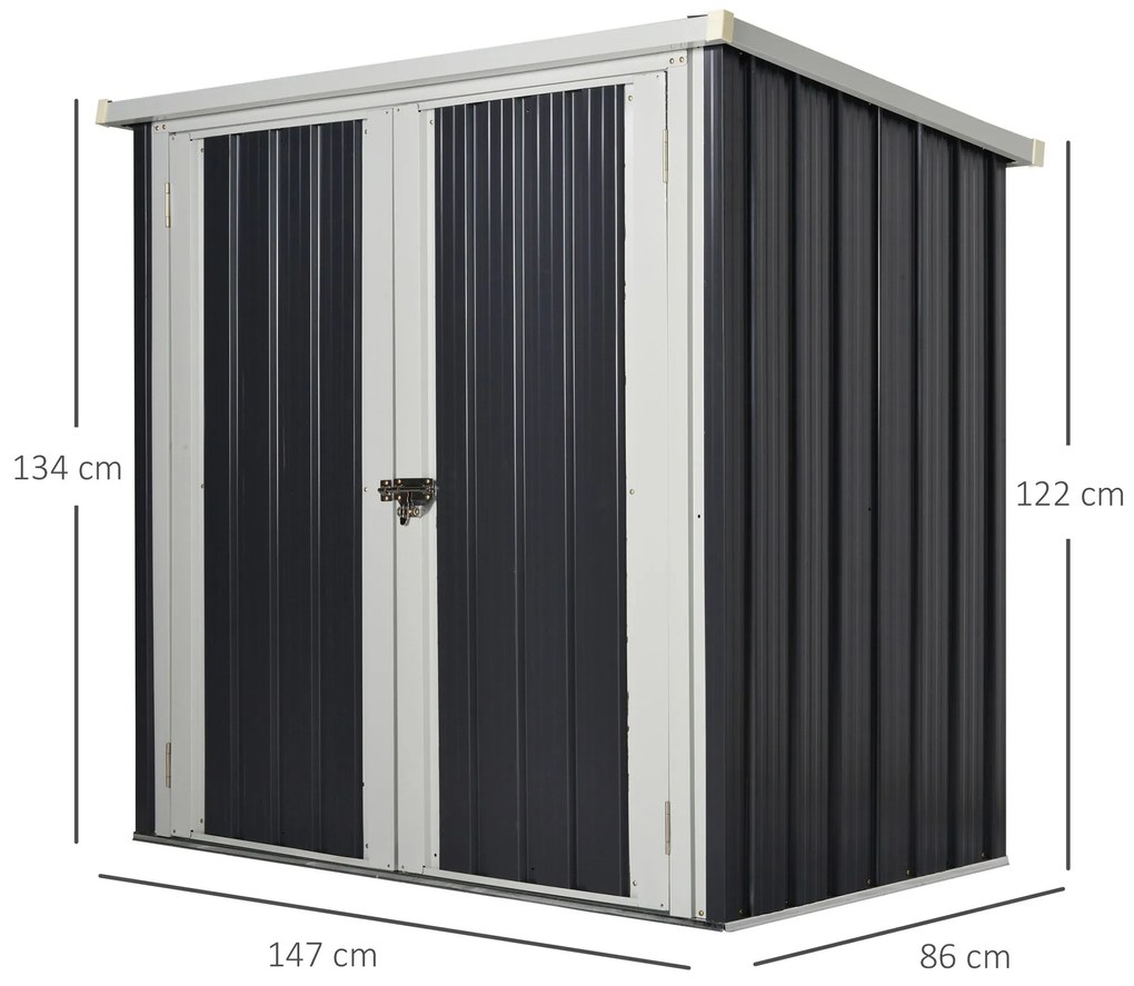 Abrigo de Jardim 1,26 m² de Aço Galvanizado com 2 Portas para Armazenamento de Ferramentas 147x86x134 cm Preto