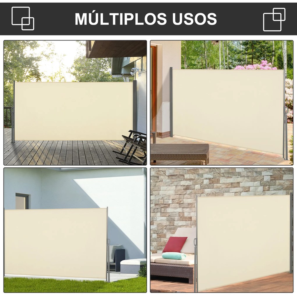 Toldo Lateral Retrátil para Terraço Pátio ou Jardim Toldo de Privacidade para Exterior Dobrável 300x160 cm Creme