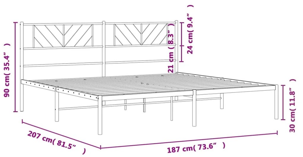 Estrutura de cama em metal com cabeceira 180x200 cm preto