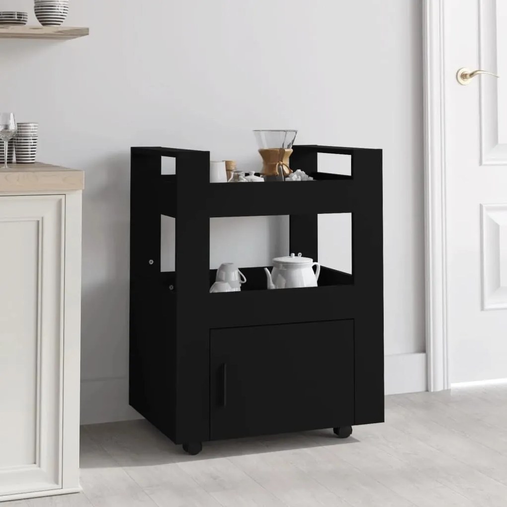 vidaXL Carrinho de cozinha 60x45x80 cm derivados de madeira preto