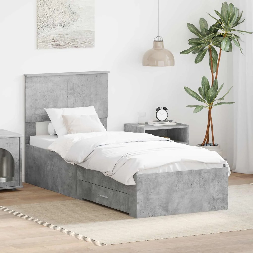 vidaXL Estrutura da Cama com gaveta Cinza Concreto e Prata 70 x 190 cm