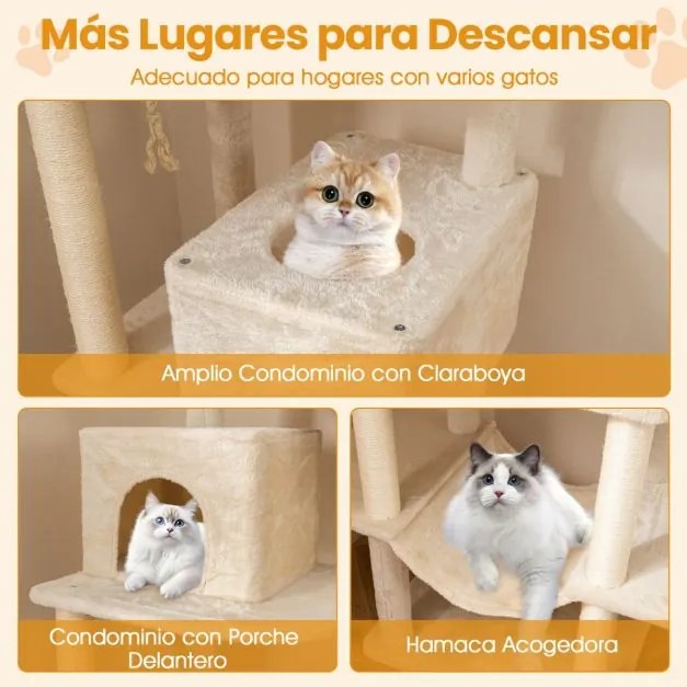 Arranhador para gatos 91,5 x 59 x 205 cm Torre de escalada e Postes para arranhar de sisal e corda bege