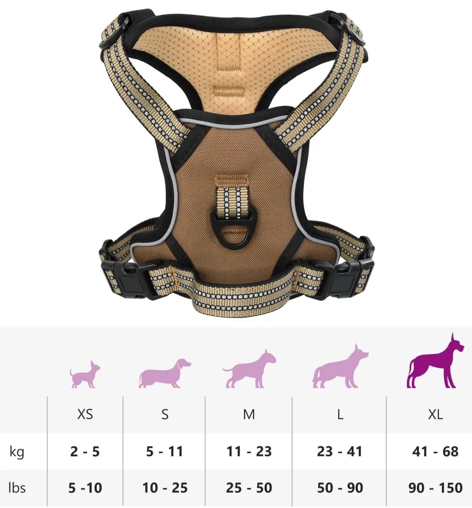 Peitoral para cães com faixas refletoras ajustável XL castanho