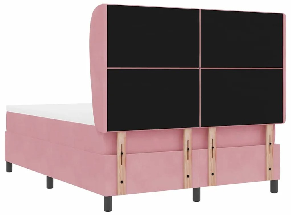 Cama Box com Colchão Rosa 140x190 cm em Veludo