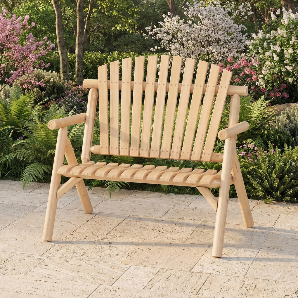 Banco de Jardim para 2 Pessoas, 115 x 80 x 106 cm, Encosto Alto, Natural