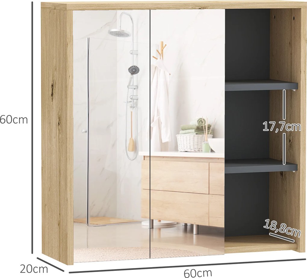 Armário Casa de Banho com Espelho Armário de Parede com Espelho para Casa de Banho Estilo Moderno 60x20x60 cm Madeira