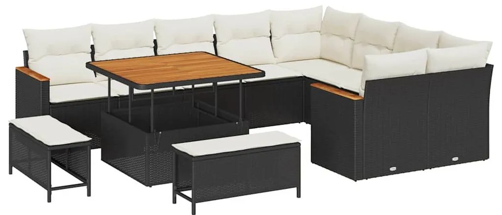 Conjunto de Sofá de Jardim vidaXL com 12 Peças e Almofadas Preto Ratta