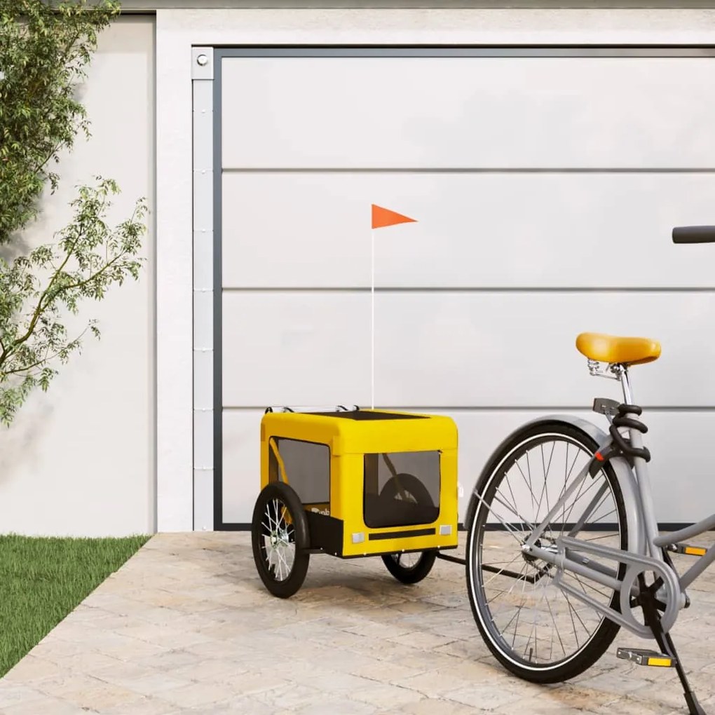 vidaXL Reboque bicicleta p/ animais tecido oxford/ferro amarelo/preto
