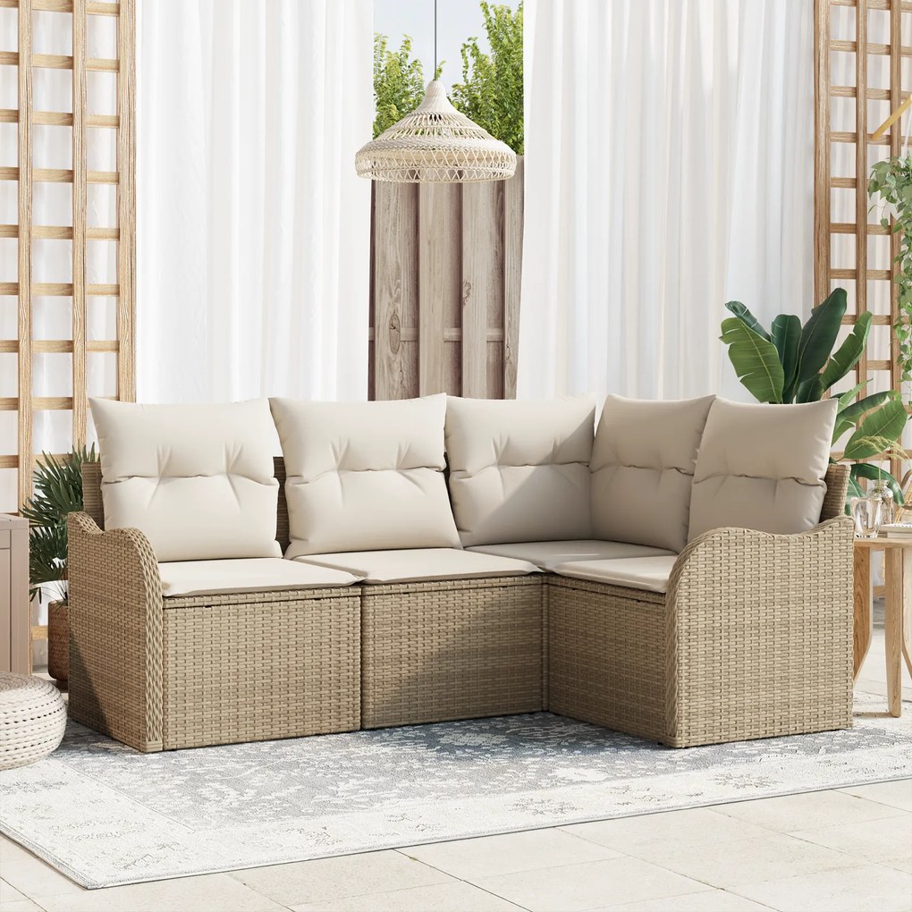 Conjunto de Sofá de Jardim vidaXL de 4 Peças com Almofadas Bege Poly R