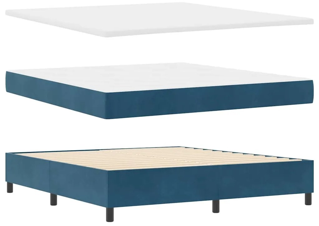 Cama Box com Colchão Azul Escuro 180 x 200 cm em Veludo