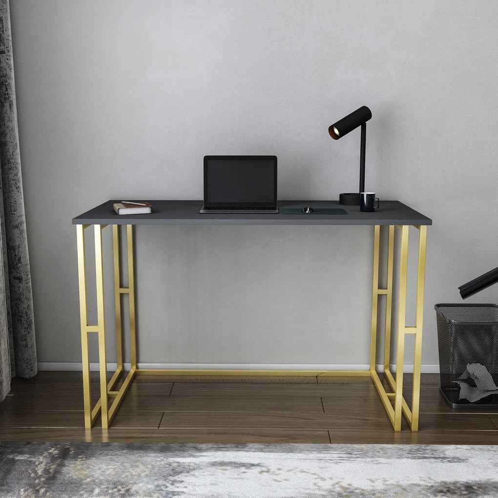 Secretária de Estudo Kane - Dourado Antracite - 120x60x74,8 cm