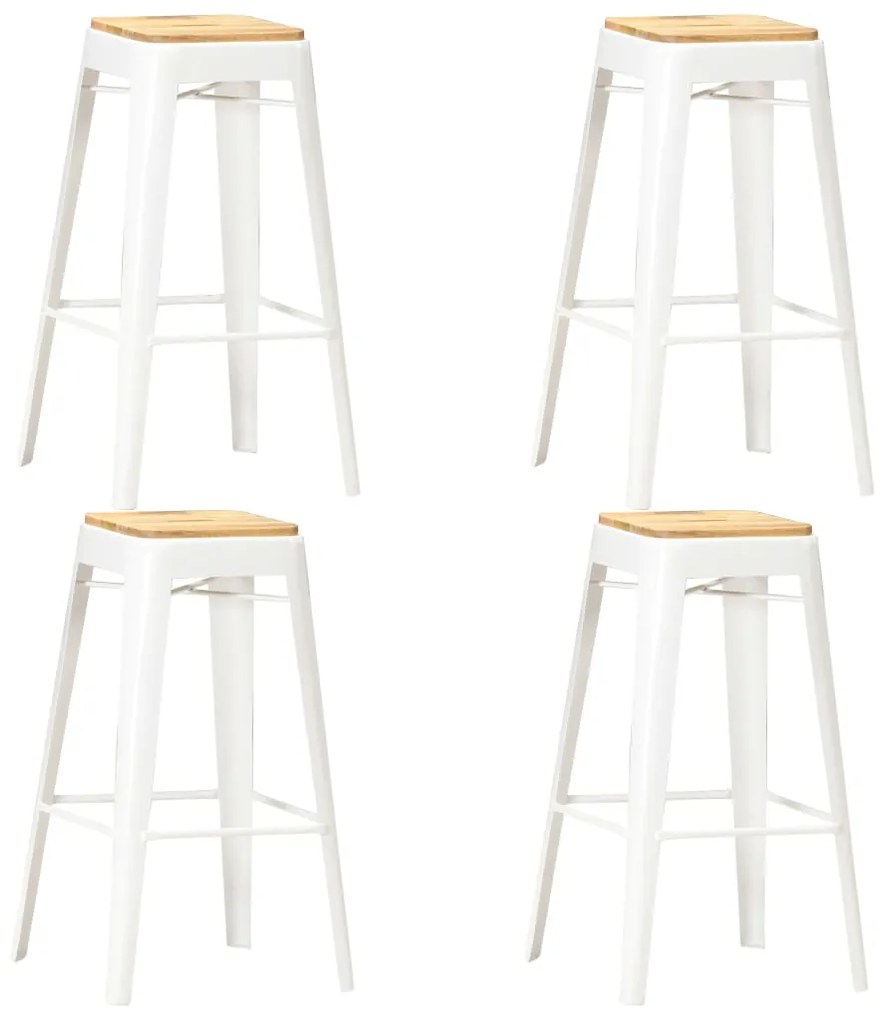 vidaXL Bancos de bar 4 pcs madeira de mangueira maciça branco