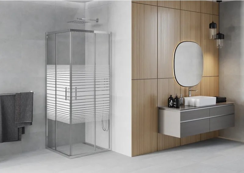 Mexen Rio cabine de duche quadrada 70 x 70 cm, faixas brancas, cromado - 860-070-070-01-20