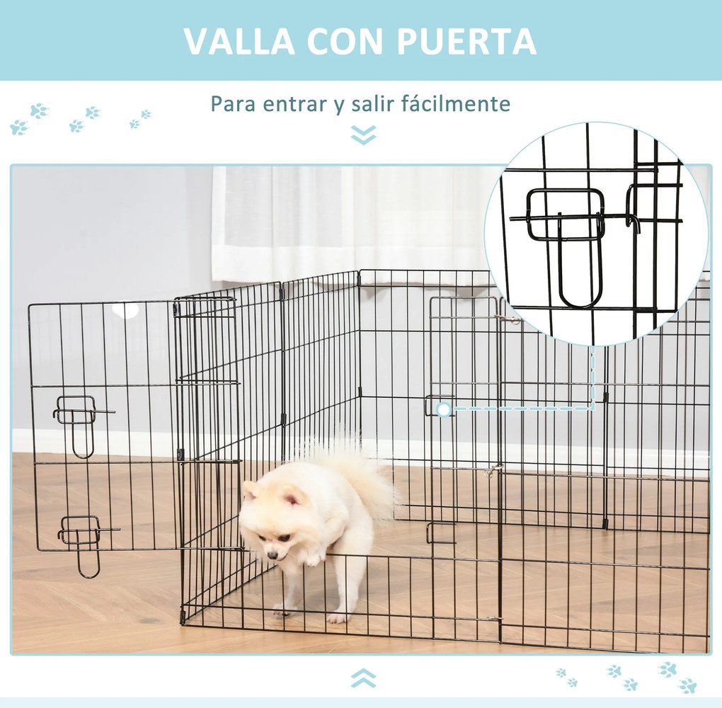 PawHut Parque para Cães 8 Painéis 61x61cm Dobráveis Gaiola Metálica pa
