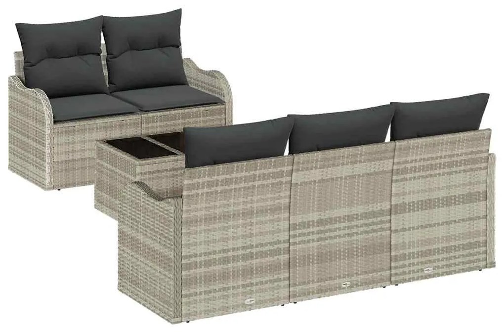 Conjunto de Sofá de Jardim com 6 Peças e Almofadas Cinza Claro em Ratt