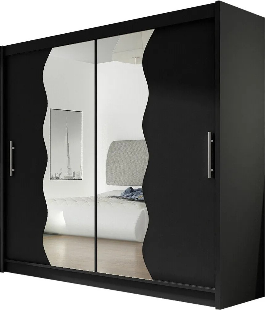 Roupeiro Closico Pallor X, Preto, 215x180x57cm, 147 kg, Portas para roupeiro: Deslizante, Número de prateleiras: 5, Número de prateleiras: 5