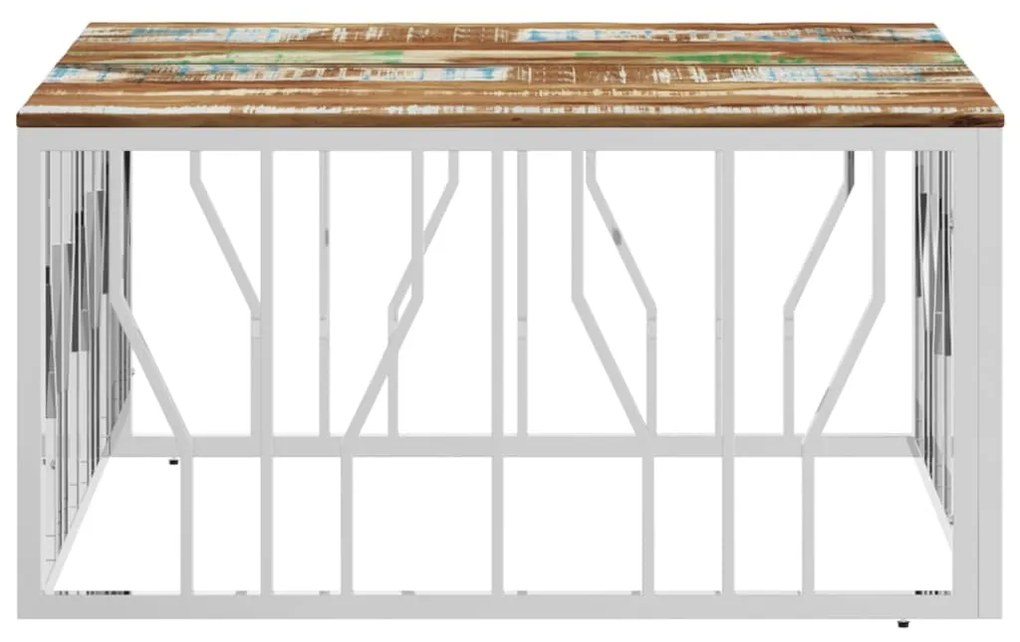 Mesa centro aço inoxidável/madeira recuperada maciça prateado