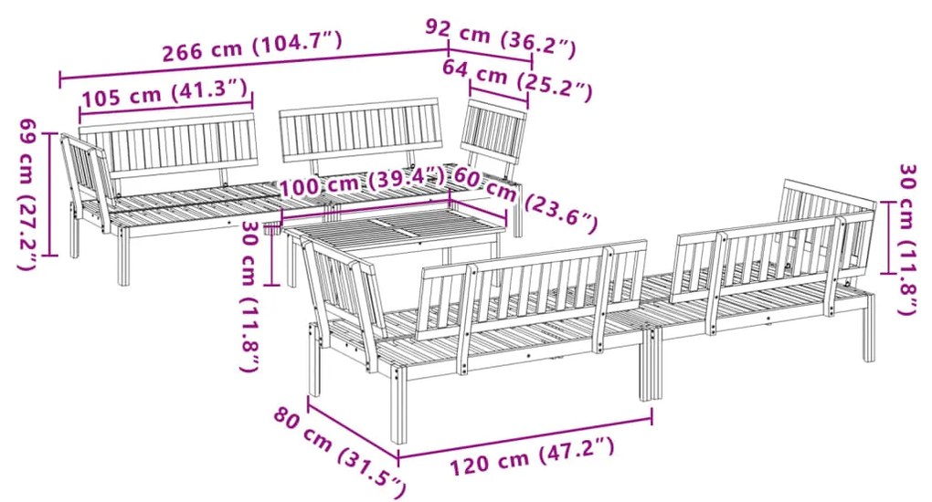 5 pcs conjunto de móveis de paletes p/ jardim acácia maciça