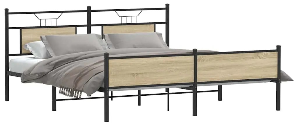 Estrutura de cama sem colchão 180x200cm metal carvalho sonoma