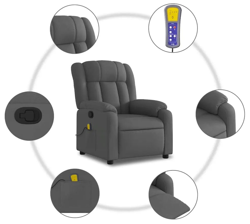 Poltrona de massagens reclinável tecido cinzento-escuro