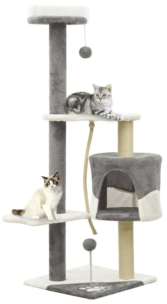 Árvore gatos c/ postes arranhadores sisal 120cm cinzento/branco