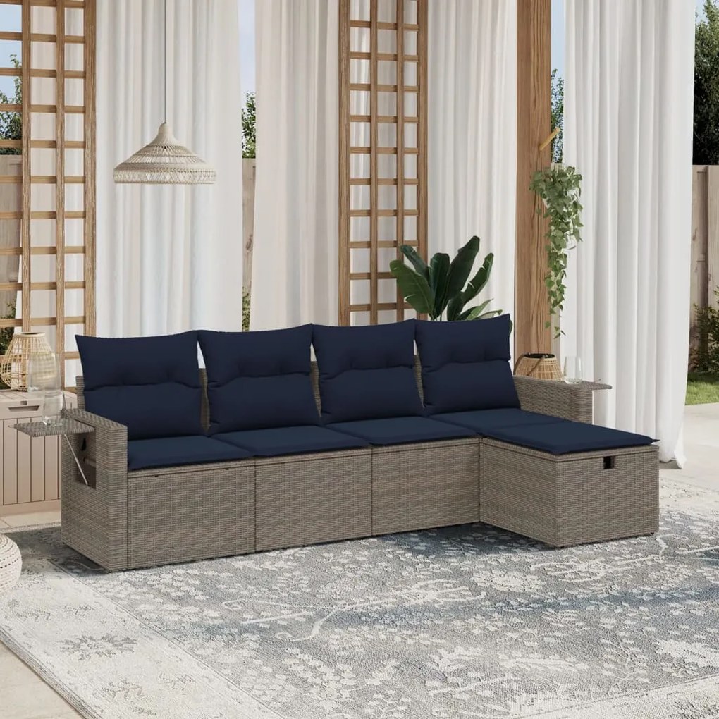 vidaXL 5 pcs conjunto sofás p/ jardim c/ almofadões vime PE cinzento