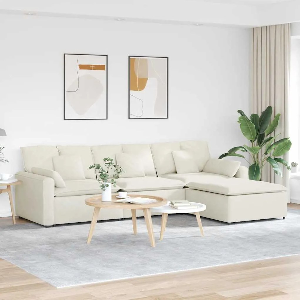 vidaXL Sofá modular com pufes e almofadas creme