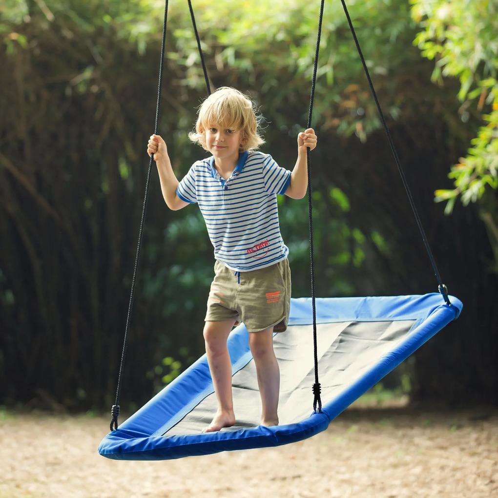 Outsunny Balanço para crianças acima de 3 anos de jardim ninho retangular até 150 kg com cordas ajustáveis ​​Tecido Oxford 900D e metal 150x80x180 cm azul