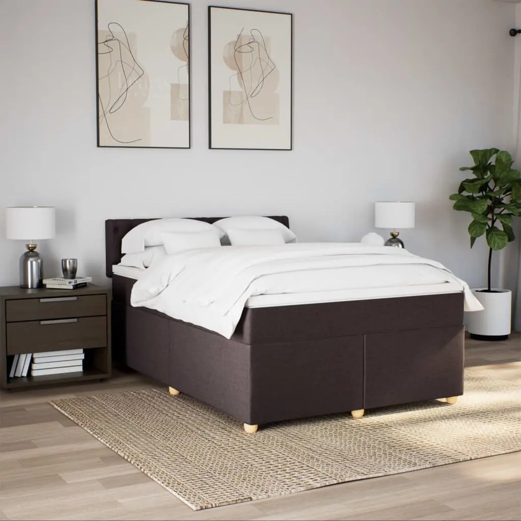 Cama com molas/colchão 160x200 cm tecido castanho-escuro