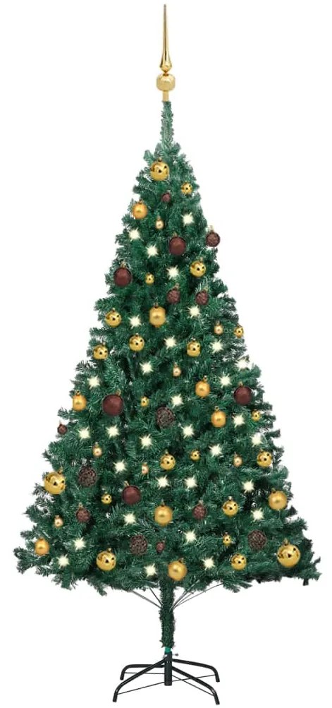 3077535 vidaXL Árvore Natal artificial pré-iluminada c/ bolas 150 cm PVC verde