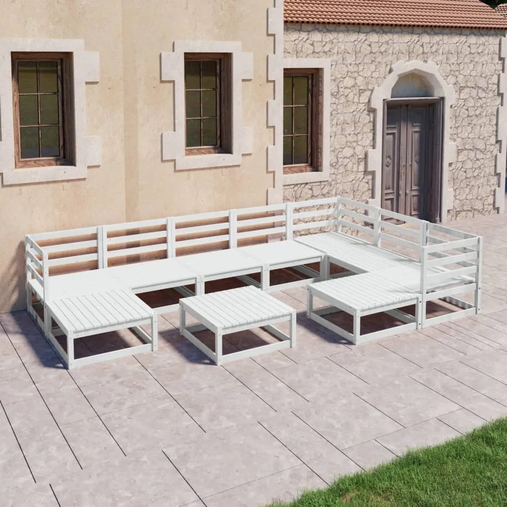 vidaXL 10 pcs conjunto lounge de jardim pinho maciço branco