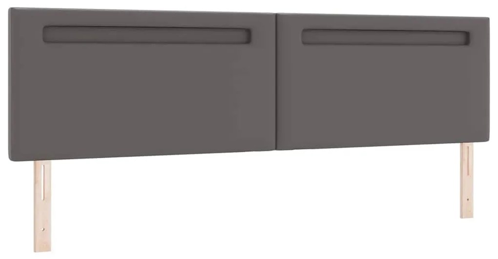 Cama Box com colchão cinza, 200x200 cm, em couro sintético.