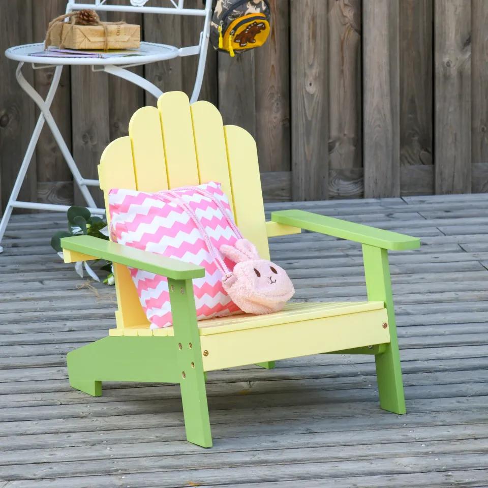 Outsunny Cadeira de jardim para crianças acima de 1 ano de madeira maciça para Varanda Carga máx. 40 kg 51x50x52,5 cm Amarelo