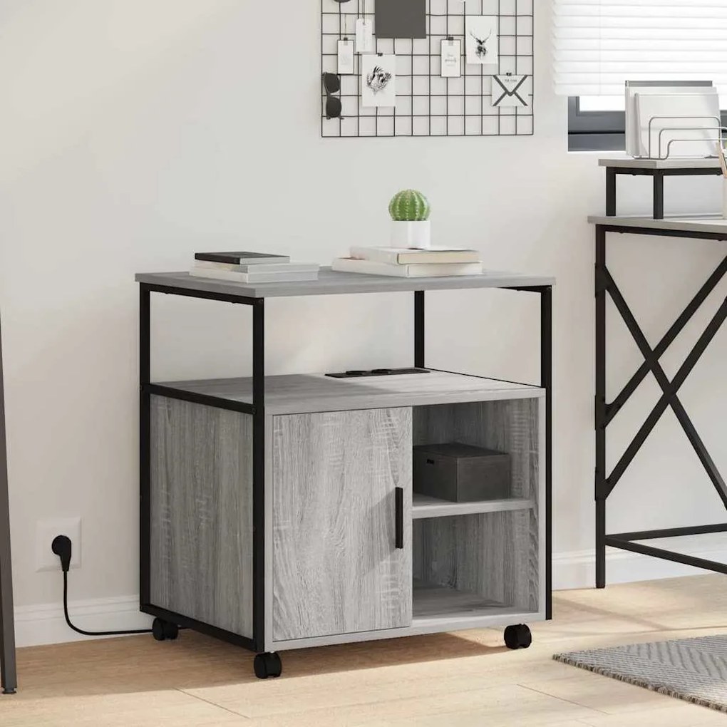 vidaXL Armário de Escritório com roda Sonoma cinzento 60 x 46 x 67 cm