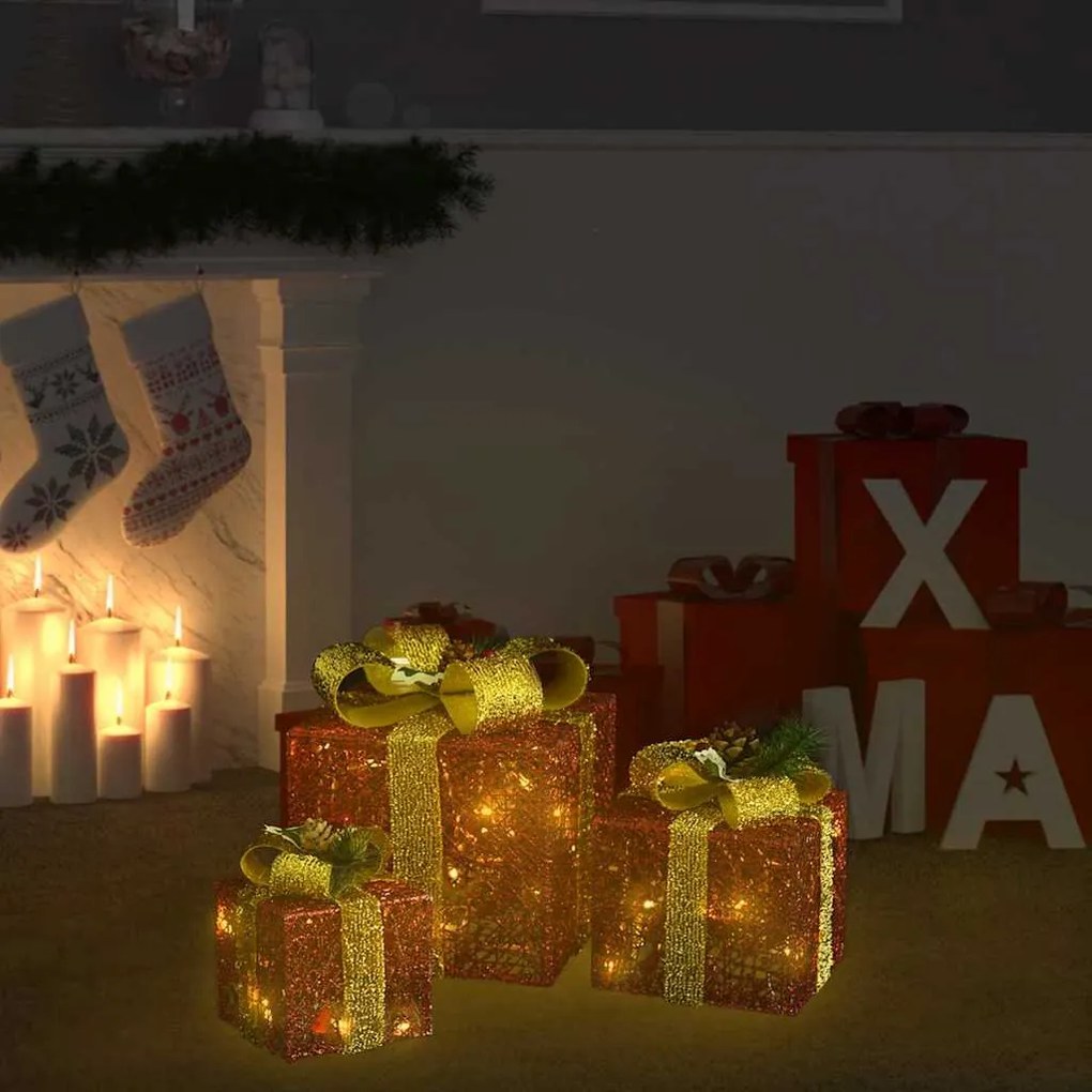 vidaXL Caixas de presente de Natal decorativas 3 pcs int/ext. vermelho