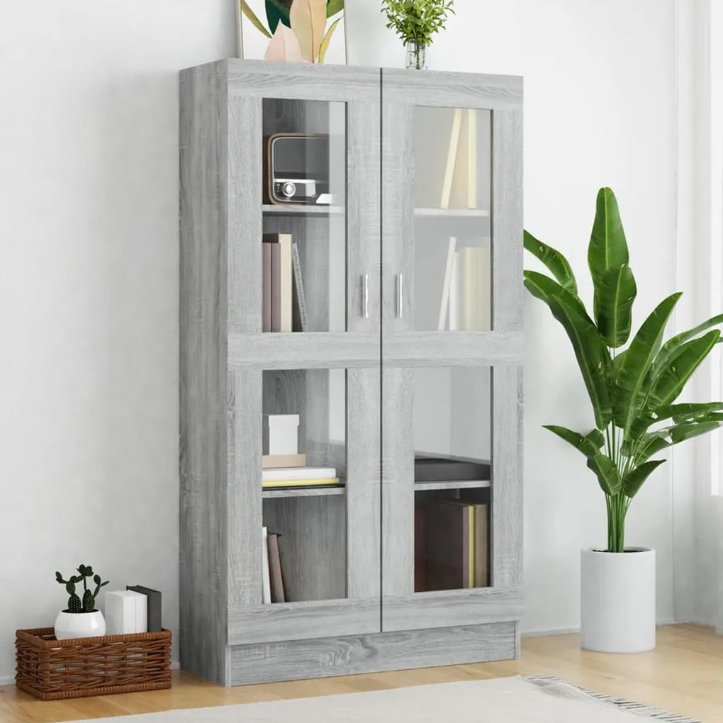 815118 vidaXL Vitrine 82,5x30,5x150 cm derivados de madeira cinzento sonoma