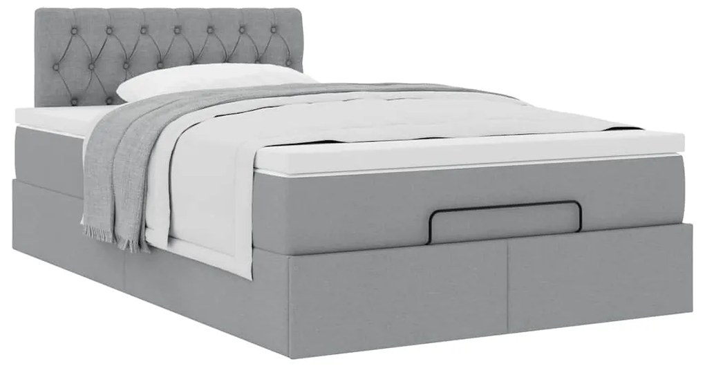 Cama otomana com colchão 120x200 cm tecido cinzento claro