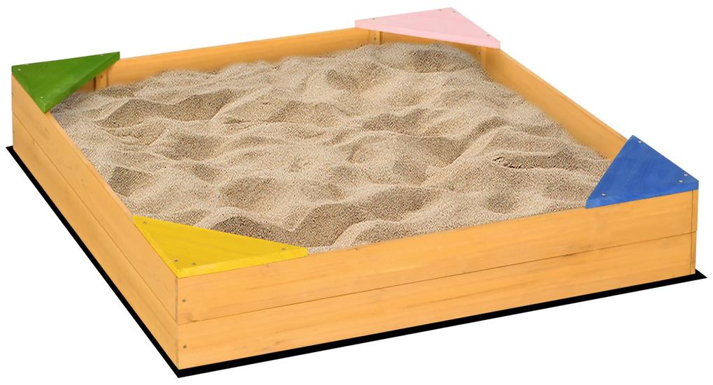 Outsunny Caixa de Areia de Madeira Caixa de Areia para Crianças de 3-8 Anos com Tecido não Tecido e 4 Assentos para jardim Pátio Varanda 109x109x19,8 cm Madeira