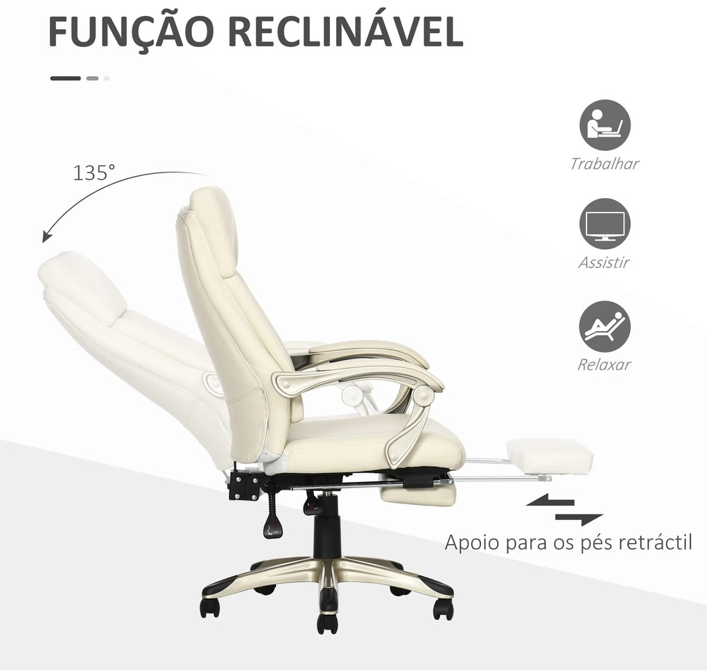 Cadeira de Escritório Ergonômica Cadeira de Escritório Reclinável Estofada em PU com Altura Ajustável Giratória e Apoio para os Pés Retrátil para Escr